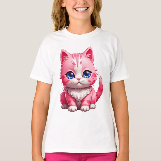 Roze Schattigee kat T-shirt (Voorkant)