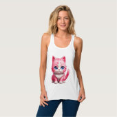 Roze Schattigee kat Tanktop (Volledige Voorkant)