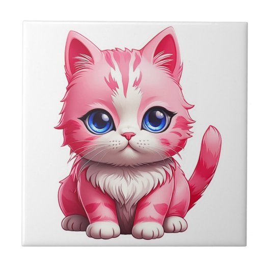 Roze Schattigee kat Tegeltje (Voorkant)