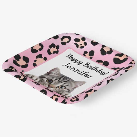 Roze Schattigee Kat Verjaardag Papier Bord (Gebogen)