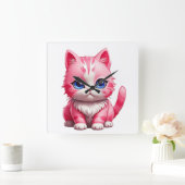 Roze Schattigee kat Vierkante Klok (Huis)