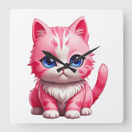 Roze Schattigee kat Vierkante Klok (Voorkant)