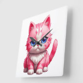 Roze Schattigee kat Vierkante Klok (Hoek)