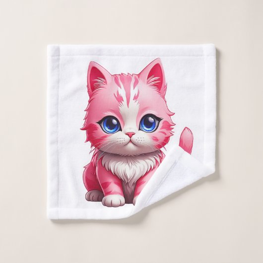 Roze Schattigee kat Washandje (Wasdoekje)