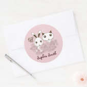 Roze Schattigee Kitten Bunny Dierenvrienden Kinder Ronde Sticker (Envelop)