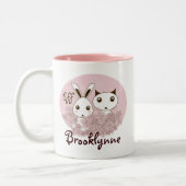 Roze Schattigee Kitten Bunny Dierenvrienden Meisje Tweekleurige Koffiemok (Links)