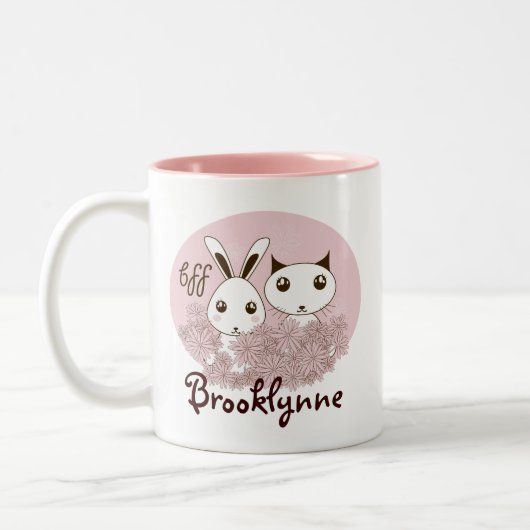 Roze Schattigee Kitten Bunny Dierenvrienden Meisje Tweekleurige Koffiemok (Links)
