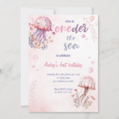 Roze Schattigee kwal Oneder Het Zee 1e verjaardag Kaart (Voorkant)