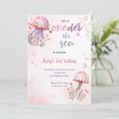 Roze Schattigee kwal Oneder Het Zee 1e verjaardag Kaart (Staand voorkant)