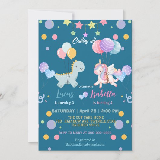 Roze Schattigee Magische Eenhoorn Dinosaurussen Ve Kaart (Voorkant)