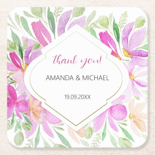 Roze Schattigee moderne Waterverf Boho Floral Kartonnen Onderzetters (Voorkant)