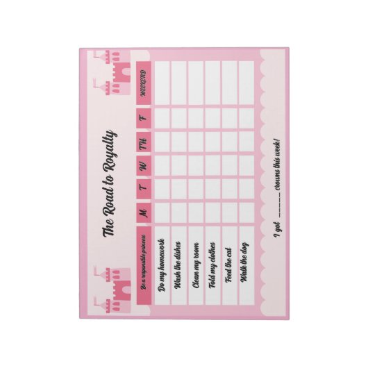 Roze Schattigee Note Reward Chore Chart Notitieblok (Linkerzijde)