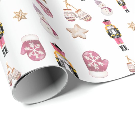 Roze Schattigee Notenkraker Sugar Land Waterverf Cadeaupapier (Rol Hoek)