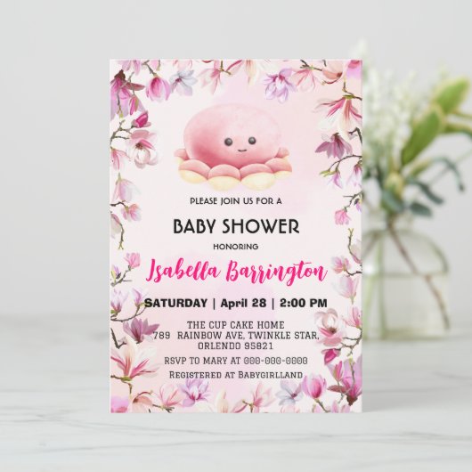 Roze Schattigee octopus inktvis bloemetjes baby sh Kaart (Staand voorkant)