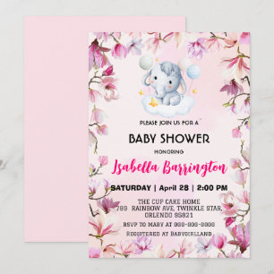 Roze Schattigee olifant welpbloemen baby shower ki Kaart