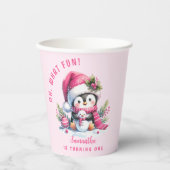 Roze Schattigee Pinguïn Kerstmeisje 1e Verjaardag Papieren Bekers (Voorkant)