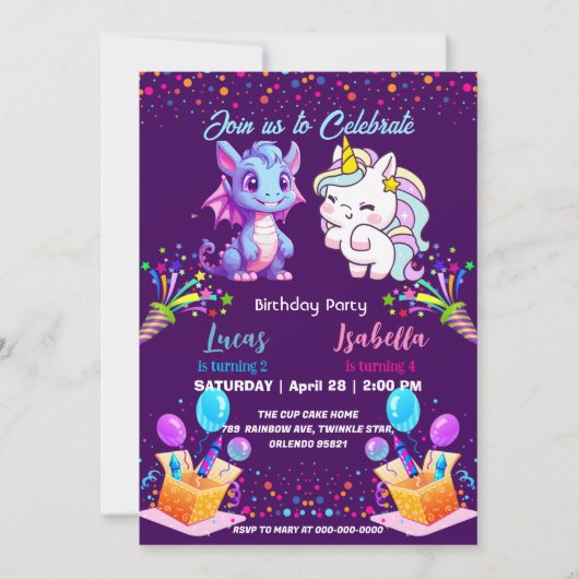 Roze Schattigee Rainbow Unicorn dinosaurussen 2e v Kaart (Voorkant)