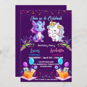 Roze Schattigee Rainbow Unicorn dinosaurussen 2e v Kaart (Voorkant / Achterkant)