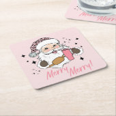 Roze Schattigee Santa, Boujee Santa w / Stanley Be Kartonnen Onderzetters (Schuin)