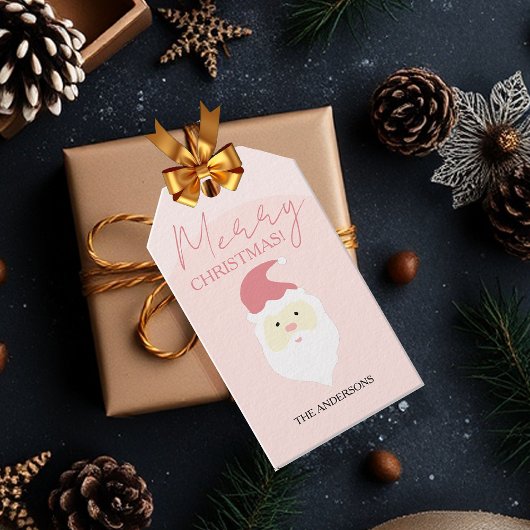 Roze Schattigee Santa Illustration Cadeaulabel