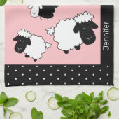Roze Schattigee schapenillustratie monogram Theedoek (Gevouwen)