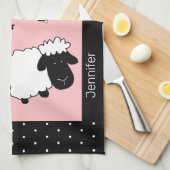 Roze Schattigee schapenillustratie monogram Theedoek (Quarter Fold)