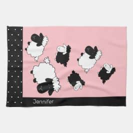 Roze Schattigee schapenillustratie monogram Theedoek