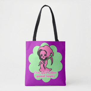 Roze Schattigee Spooky Grim Reaper Custom Tote Bag