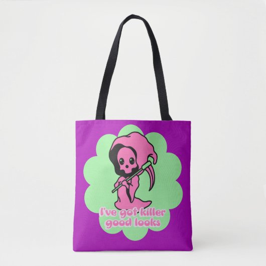 Roze Schattigee Spooky Grim Reaper Custom Tote Bag (Voorkant)
