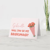 Roze Schattigee Tulp Zal je mijn bruidsmeisje voor Kaart (Voorkant)