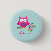 Roze Schattigee Uil Gepersonaliseerde Button (Voorkant)