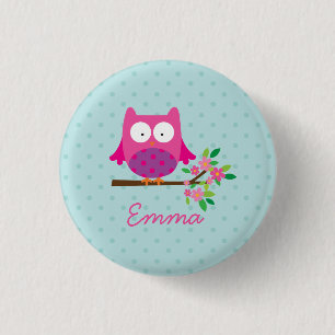 Roze Schattigee Uil Gepersonaliseerde Button