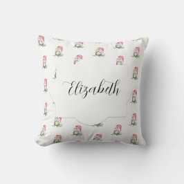 Roze Schattigee Uil Waterverf Patroon Monogrammed Kussen