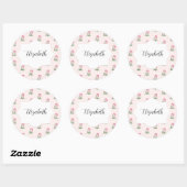 Roze Schattigee Uil Waterverf Patroon Monogrammed Ronde Sticker (Vel)