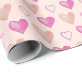 Roze Schattigee Valentijn Hart Waterverf Handgesch Cadeaupapier (Rol Hoek)