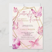 Roze Schattigee vlinder kusjes & Baby wensen Kaart (Voorkant)