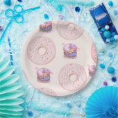 Roze Schattigee woestijnzoete donuts illustratiepa Papieren Bordje (Feest)