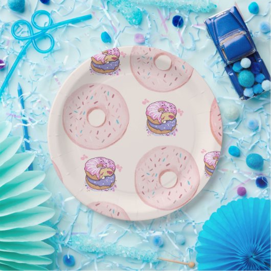 Roze Schattigee woestijnzoete donuts illustratiepa Papieren Bordje (Feest)
