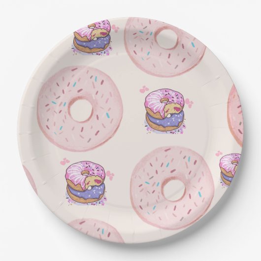 Roze Schattigee woestijnzoete donuts illustratiepa Papieren Bordje (Voorkant)