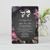 Roze schedel Bloem Bruid & bruidegom bruiloft uitn Kaart (Staand voorkant)