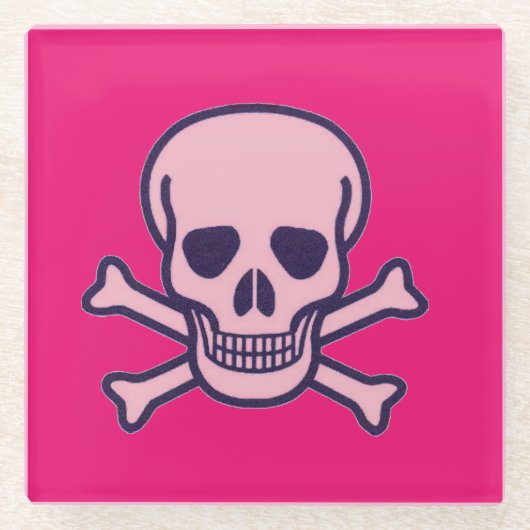 Roze schedel Botten warm roze onderzetter Glazen Onderzetter (Voorkant)