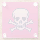 Roze schedel Botten warm roze onderzetter Glazen Onderzetter (Achterkant)