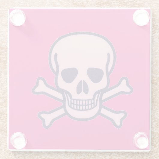 Roze schedel Botten warm roze onderzetter Glazen Onderzetter (Achterkant)