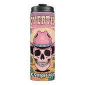 Roze schedel cowboy niet te veel nadenken thermosbeker (Voorkant)