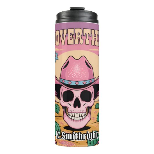 Roze schedel cowboy niet te veel nadenken thermosbeker (Voorkant)