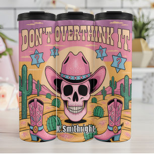 Roze schedel cowboy niet te veel nadenken thermosbeker