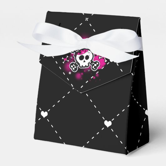 Roze schedel Crossbones & Harten Party Favor Boxes Bedankdoosjes (Voorkant Zijde)