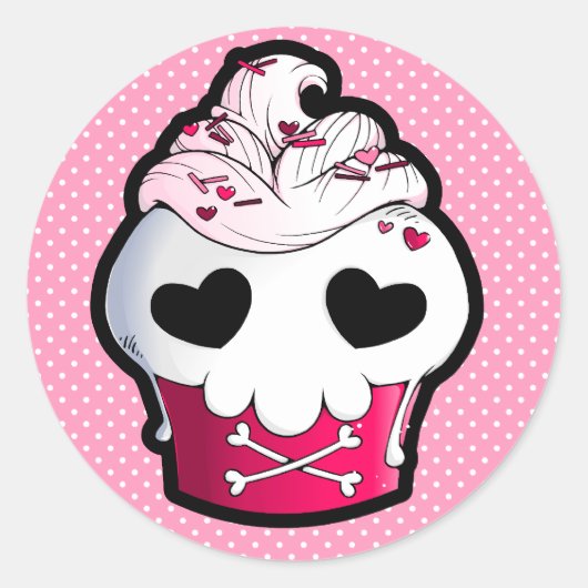 Roze schedel cupcake ronde sticker (Voorkant)