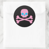 Roze schedel en Botten Ronde Sticker (Tas)