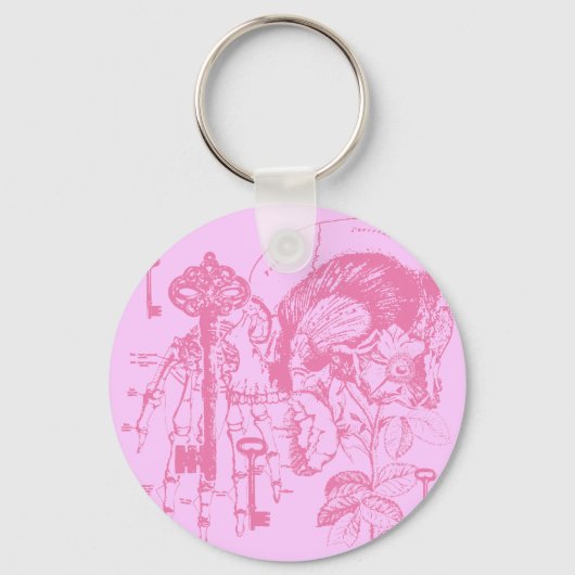 Roze schedel en kraakbeen sleutelhanger (Voorkant)